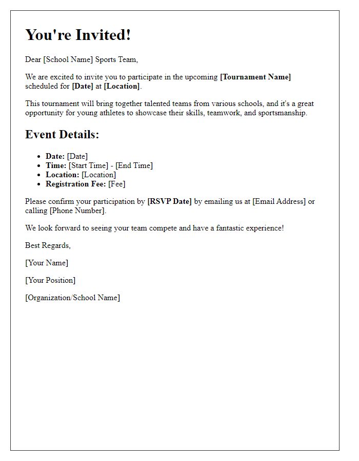 Letter template of sports team tournament invitation for schools