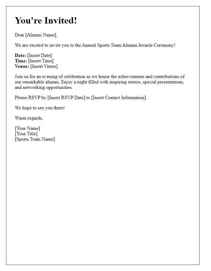 Letter template of sports team alumni awards ceremony invitation