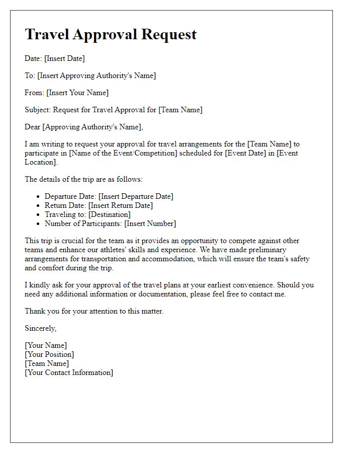 Letter template of sports team travel approval request