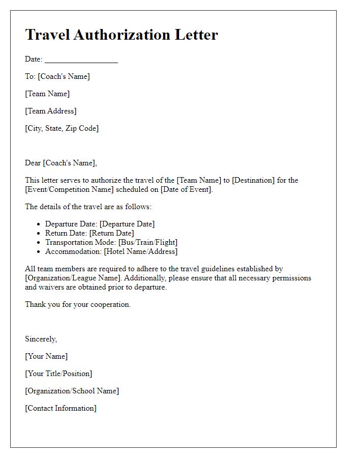 Letter template of sports team travel authorization