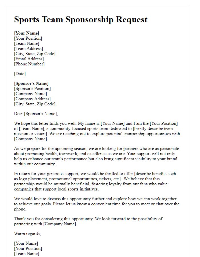 Letter template of sports team appearance sponsorship request