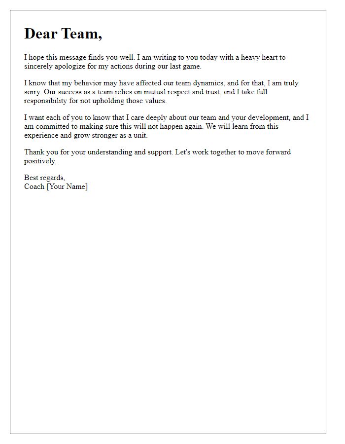 Letter template of candid apology from coach to players.