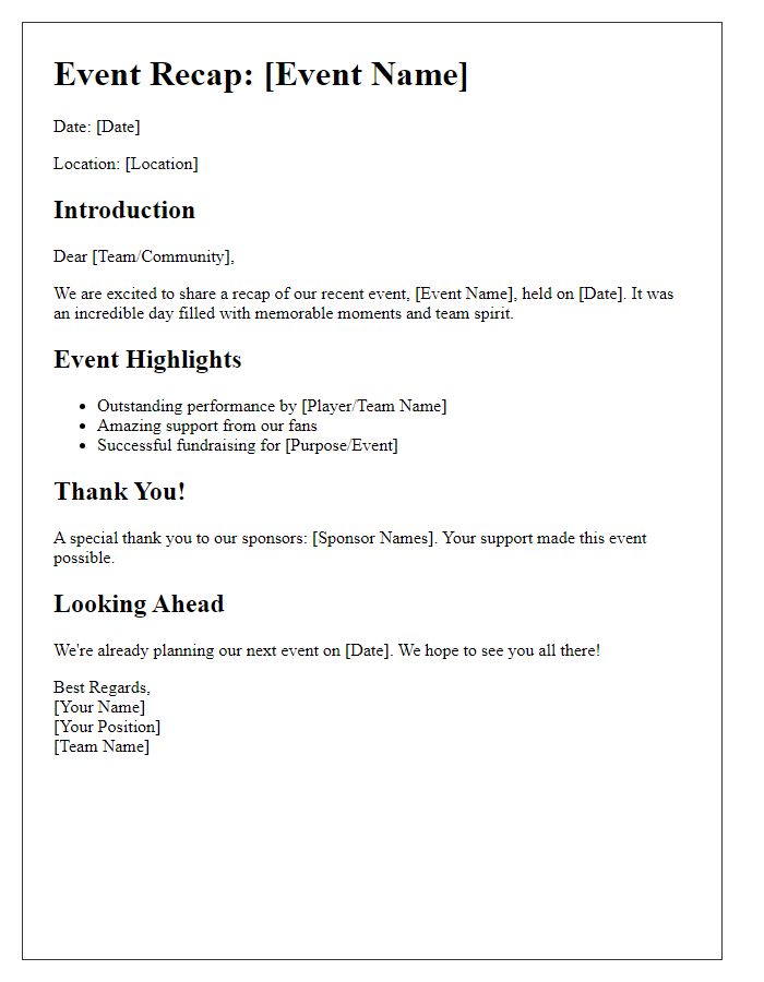 Letter template of event recap for sports team.