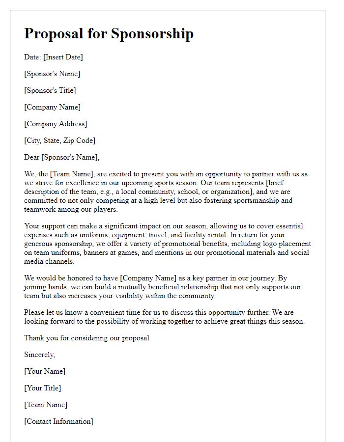 Letter template of sponsorship proposal for sports team.