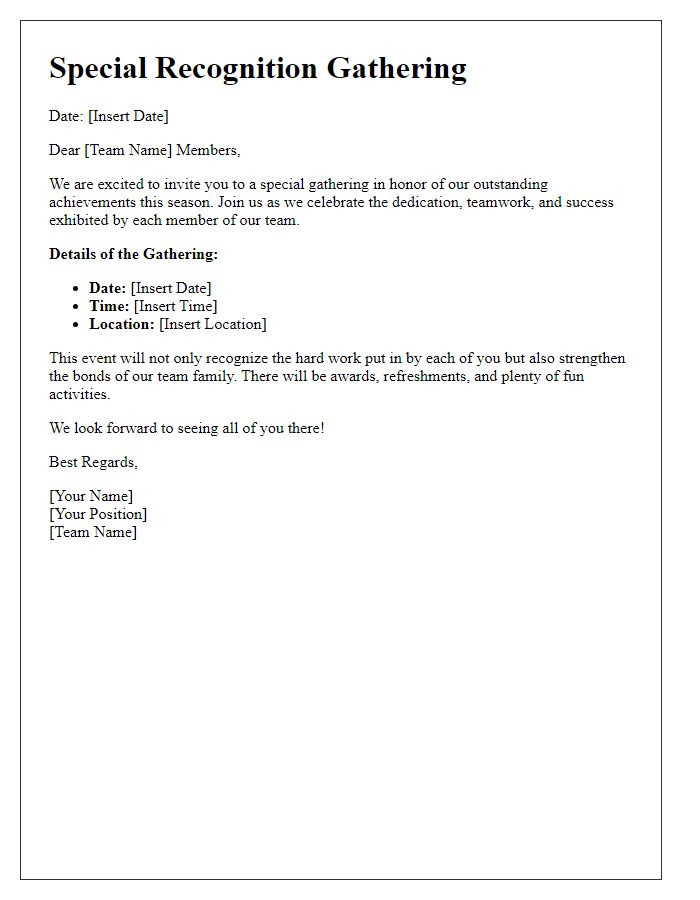 Letter template of sports team special recognition gathering