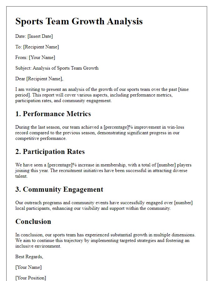 Letter template of sports team growth analysis