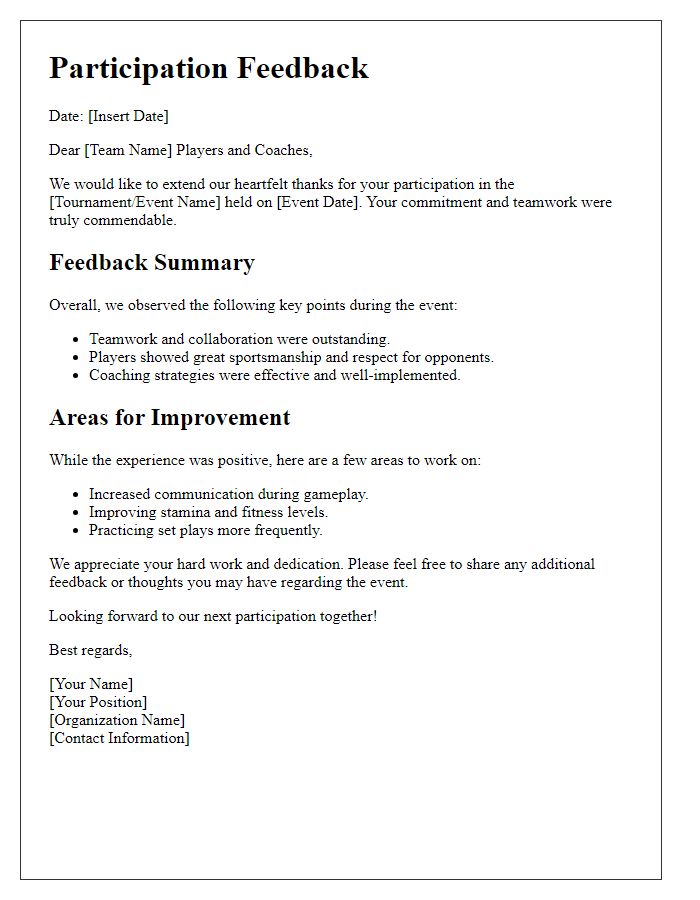 Letter template of sports team participation feedback