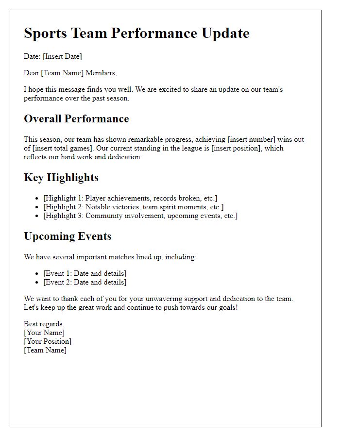 Letter template of sports team performance update