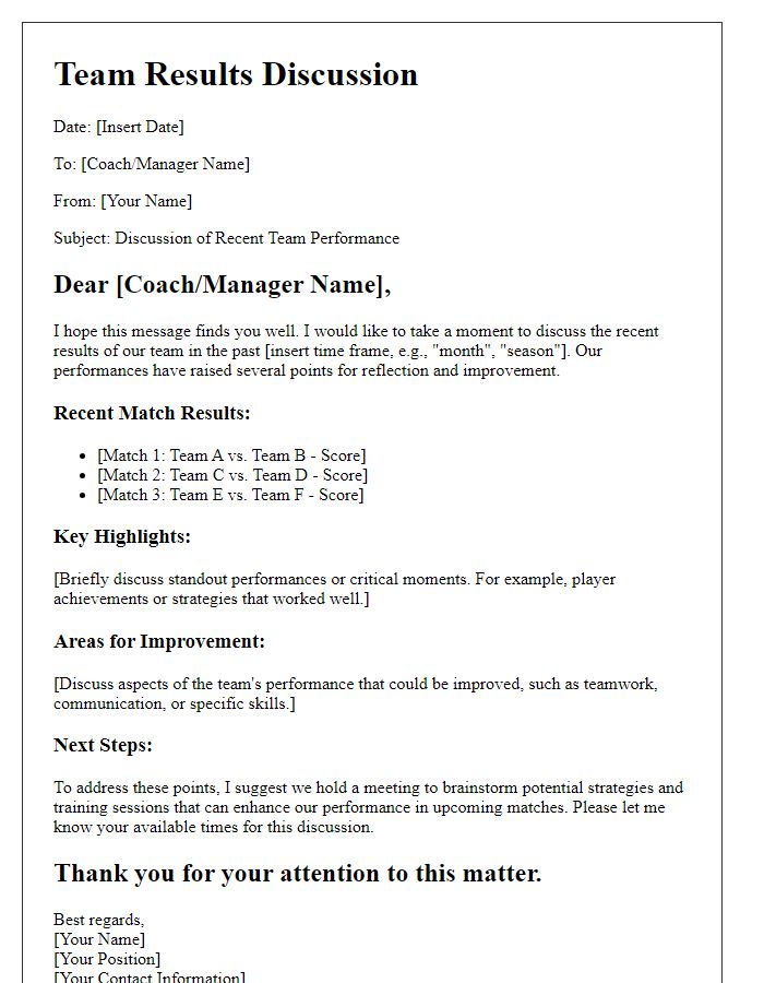 Letter template of sports team results discussion