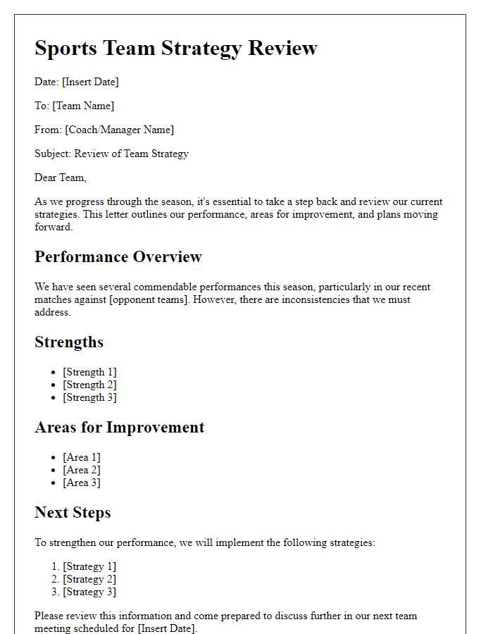 Letter template of sports team strategy review