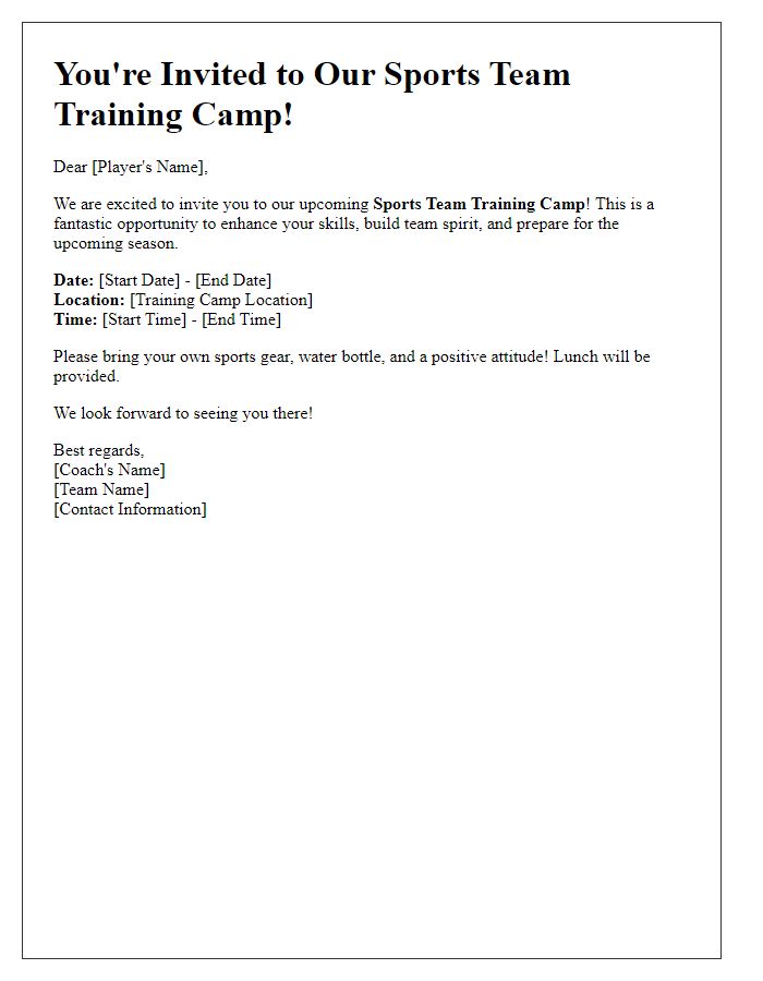 Letter template of sports team training camp invitation