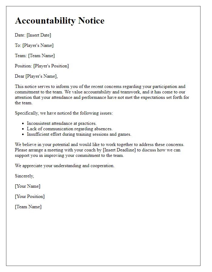 Letter template of sports team accountability notice