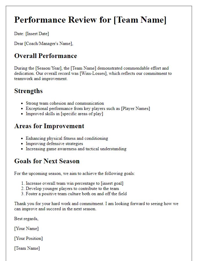 Letter template of sports team performance review