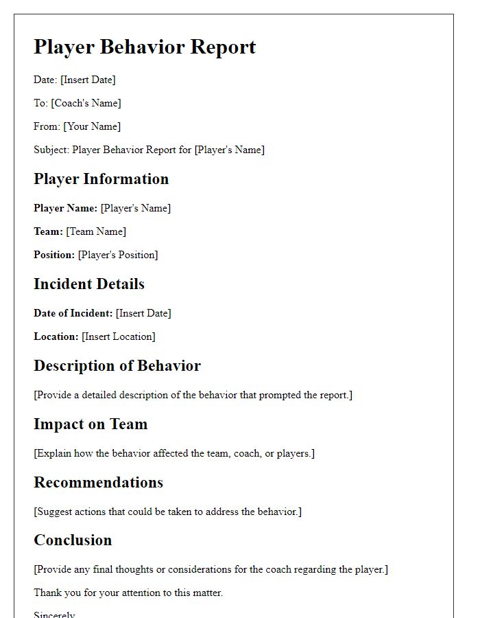 Letter template of sports team player behavior report