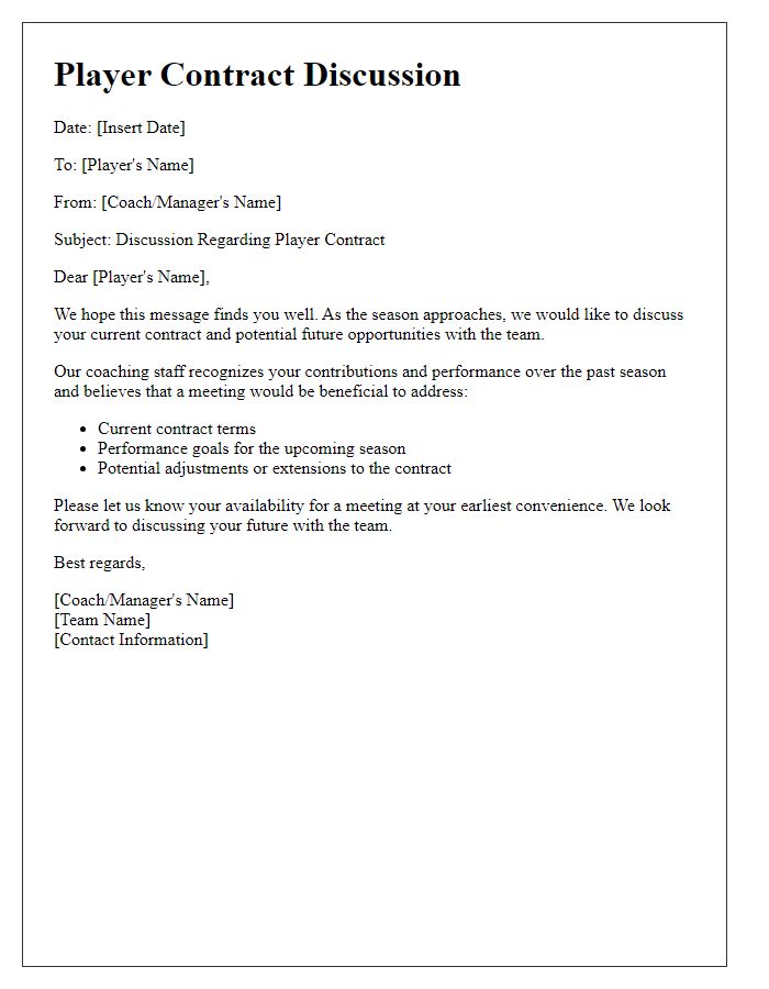 Letter template of sports team player contract discussion