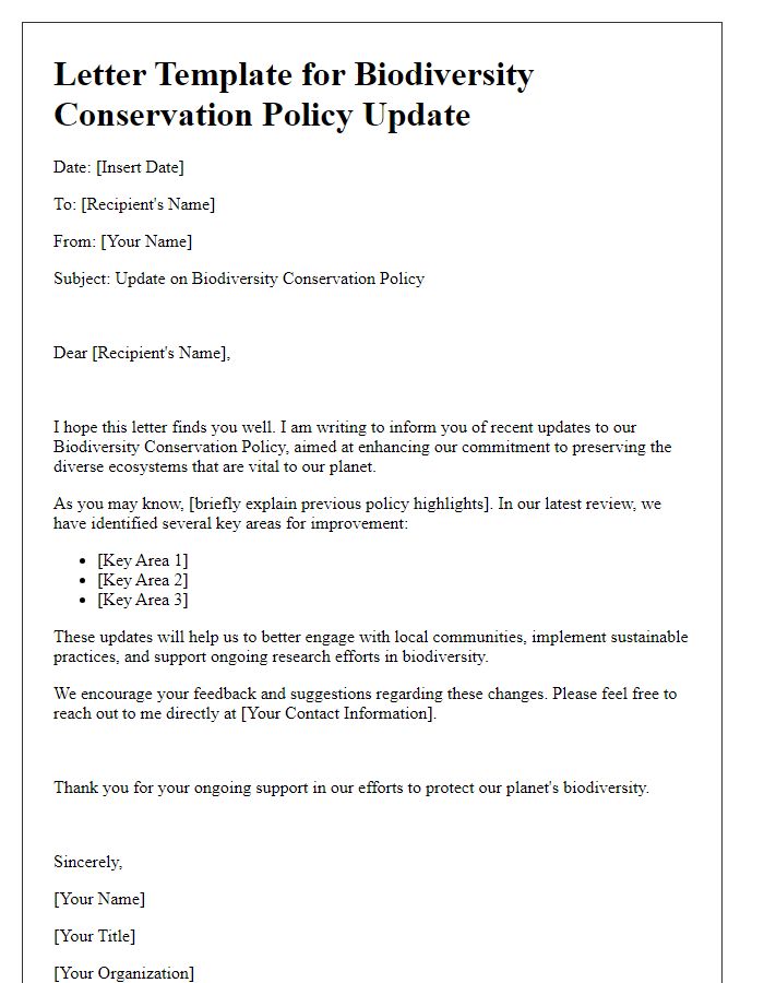 Letter template for biodiversity conservation policy update