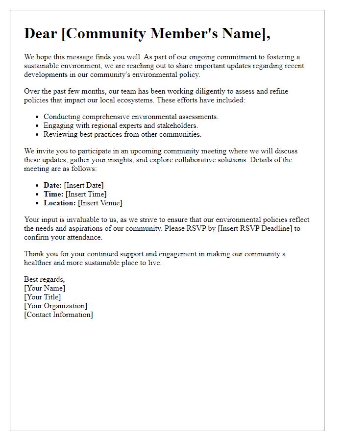 Letter template for community engagement in environmental policy update