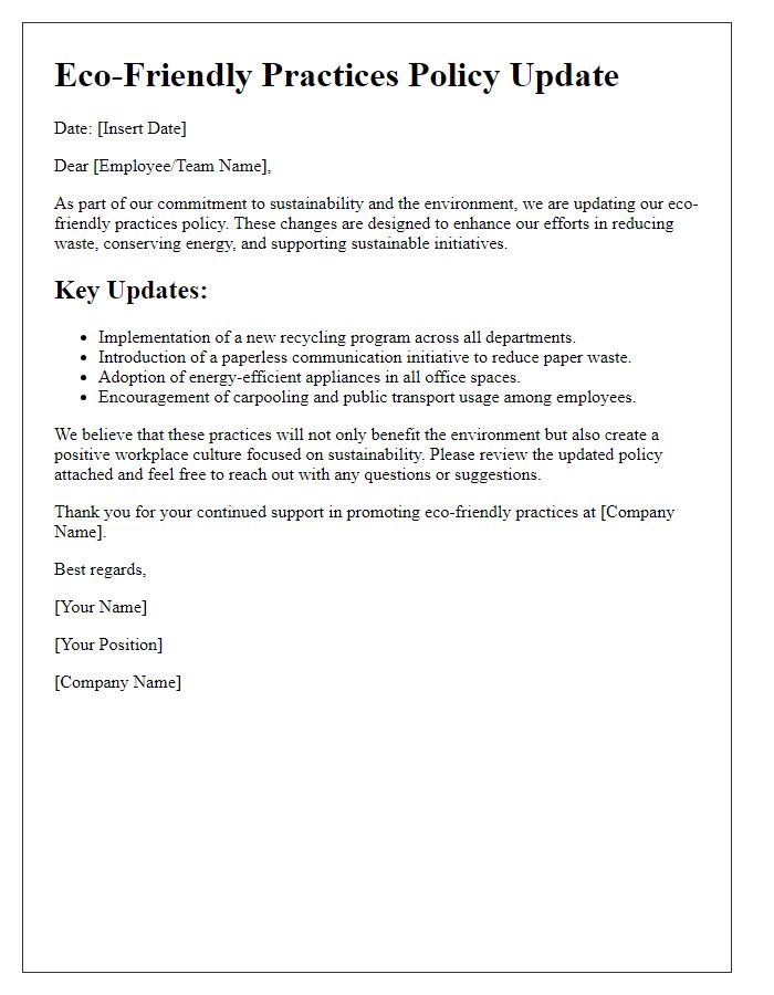 Letter template for eco-friendly practices policy update