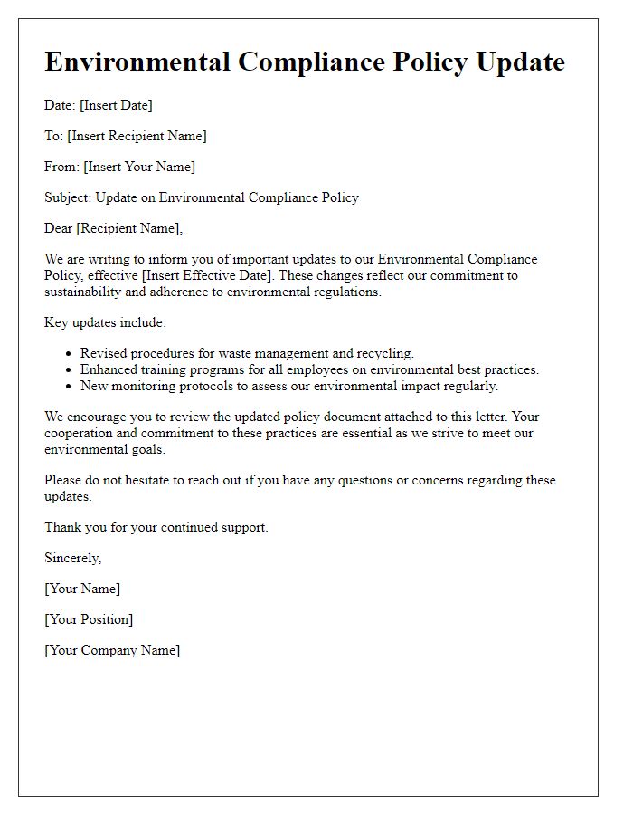 Letter template for environmental compliance policy update