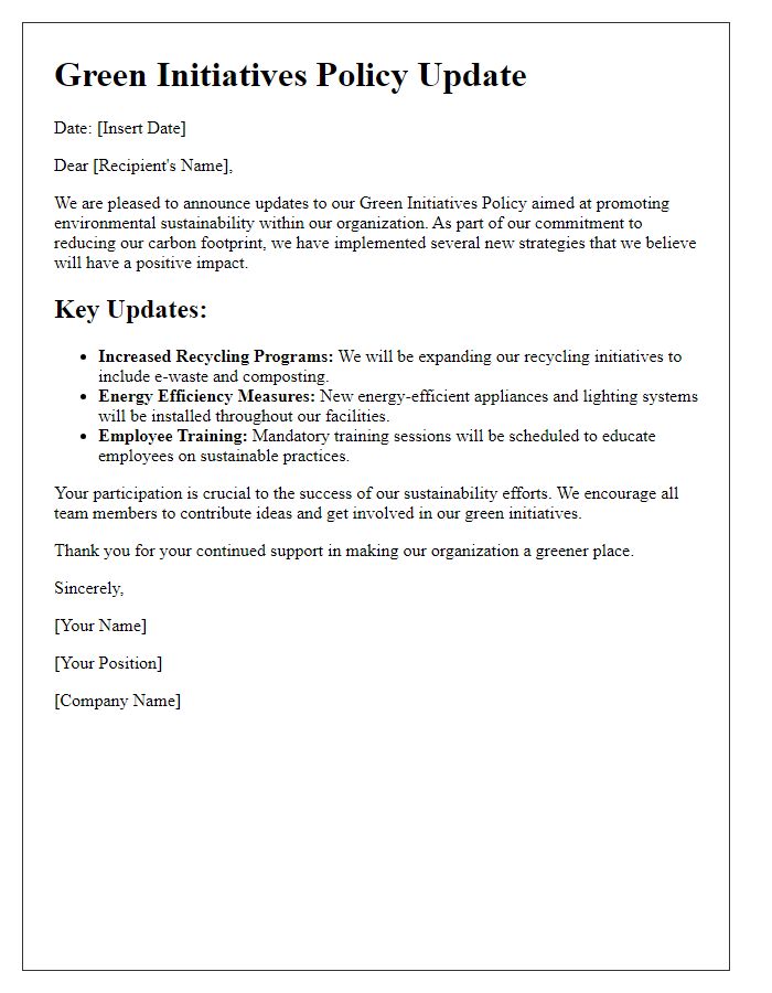 Letter template for green initiatives policy update