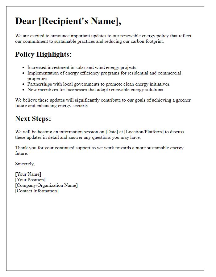 Letter template for renewable energy policy update