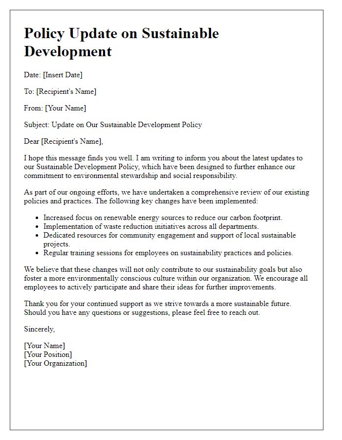 Letter template for sustainable development policy update