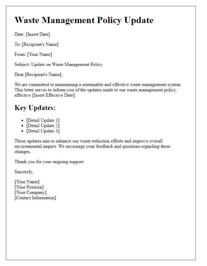 Letter template for waste management policy update