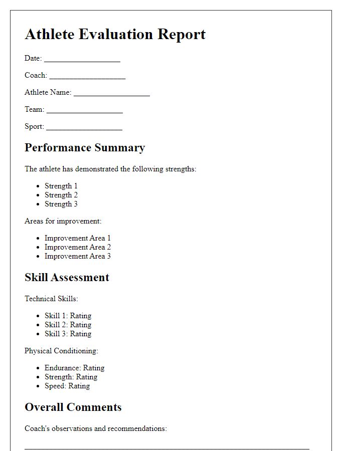 Letter template of athlete evaluation report for coaches