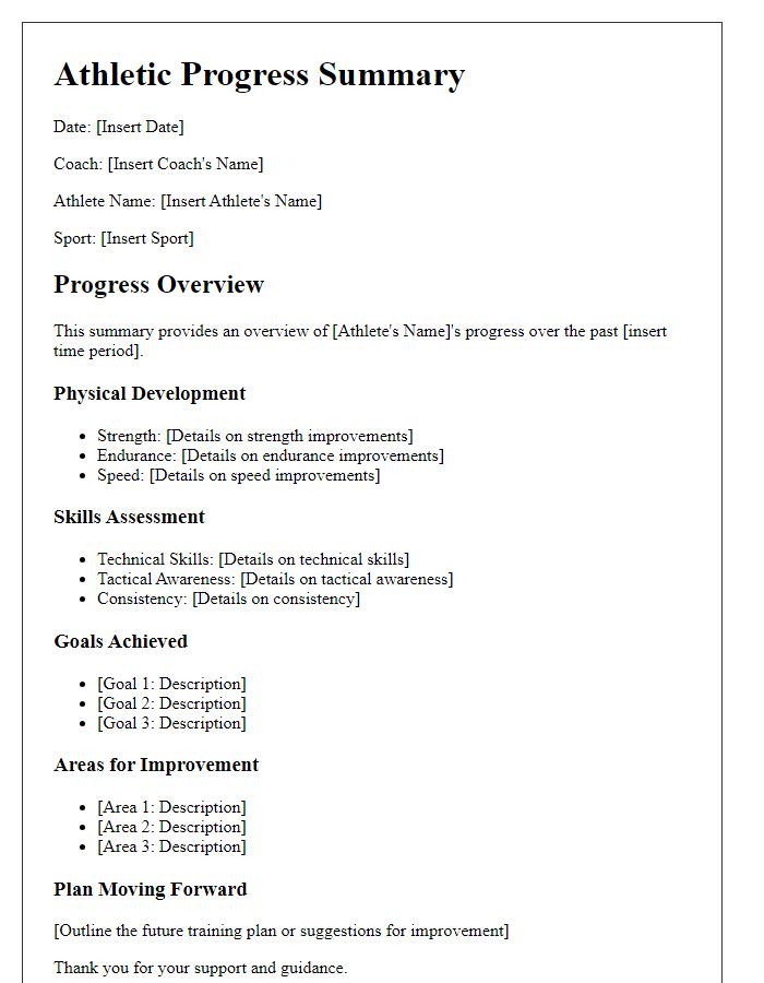 Letter template of athletic progress summary for coaches