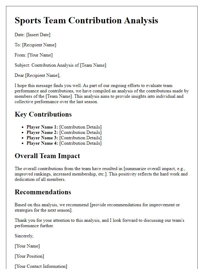 Letter template of sports team contribution analysis