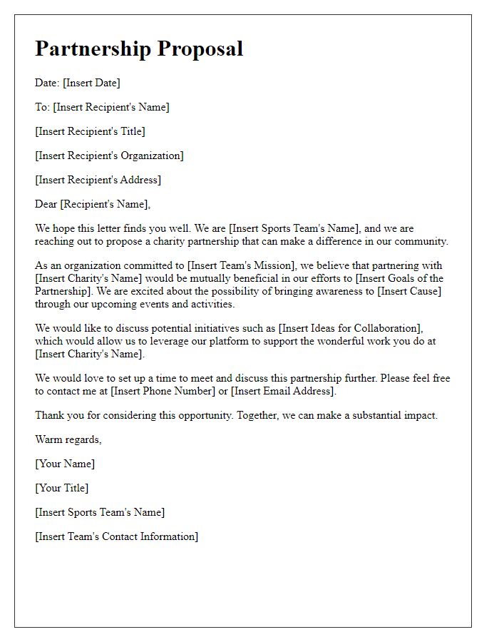 Letter template of sports team charity partnership