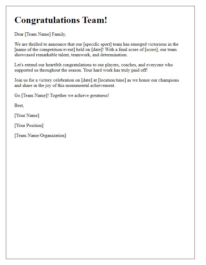 Letter template of sports team victory announcement