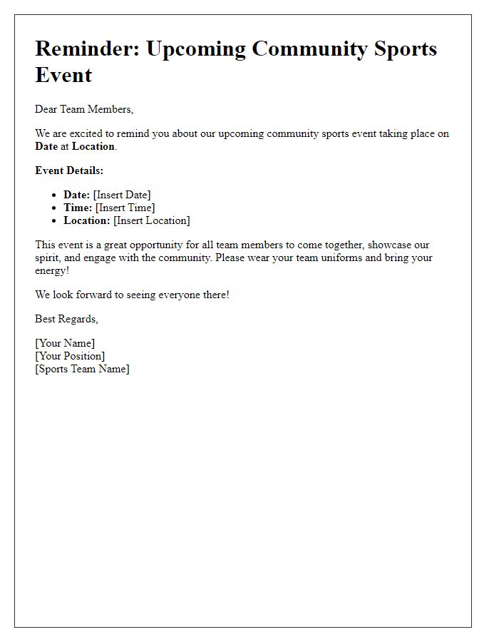 Letter template of event reminder for sports team community event