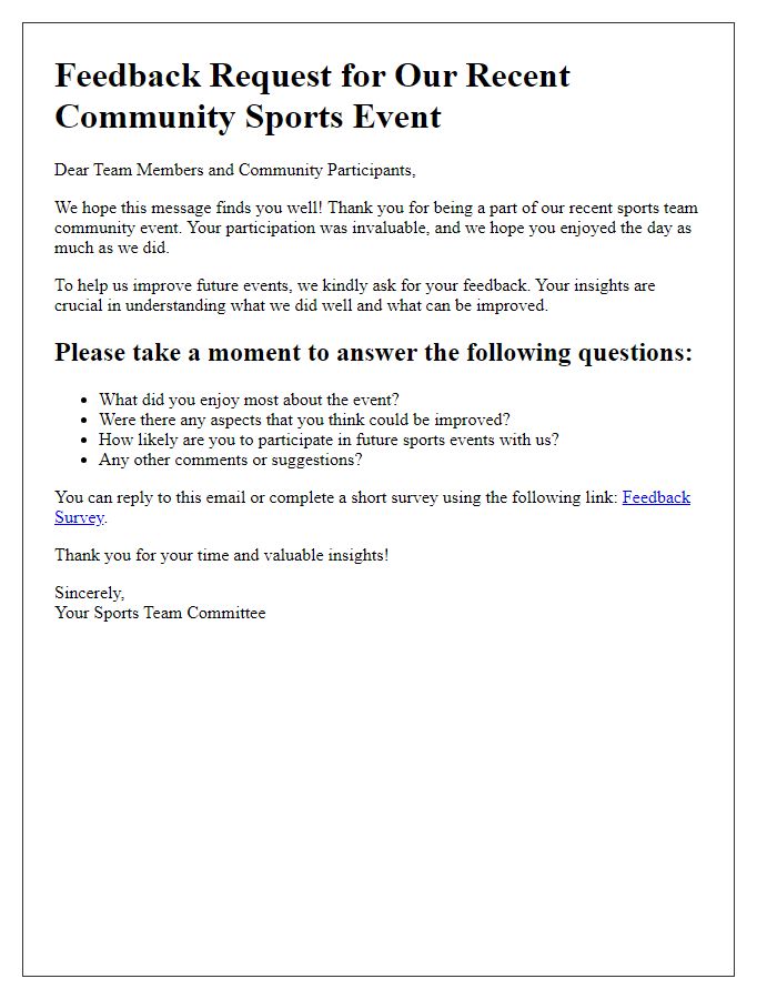 Letter template of feedback request post sports team community event