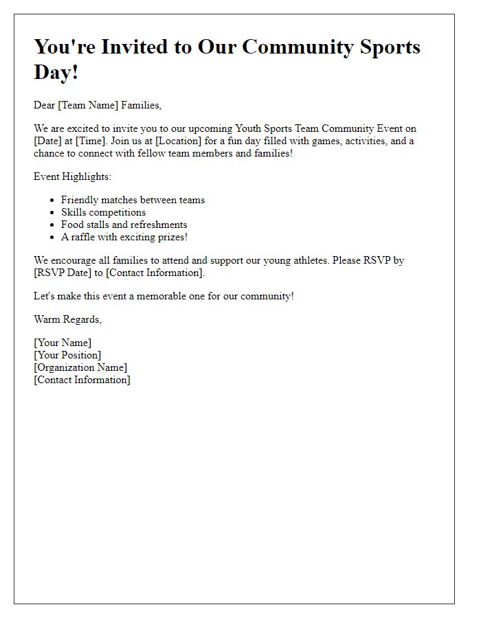 Letter template of invitation for youth sports team community event