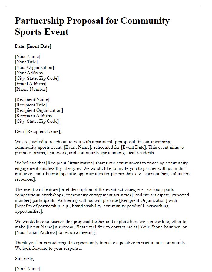 Letter template of partnership proposal for sports team community event