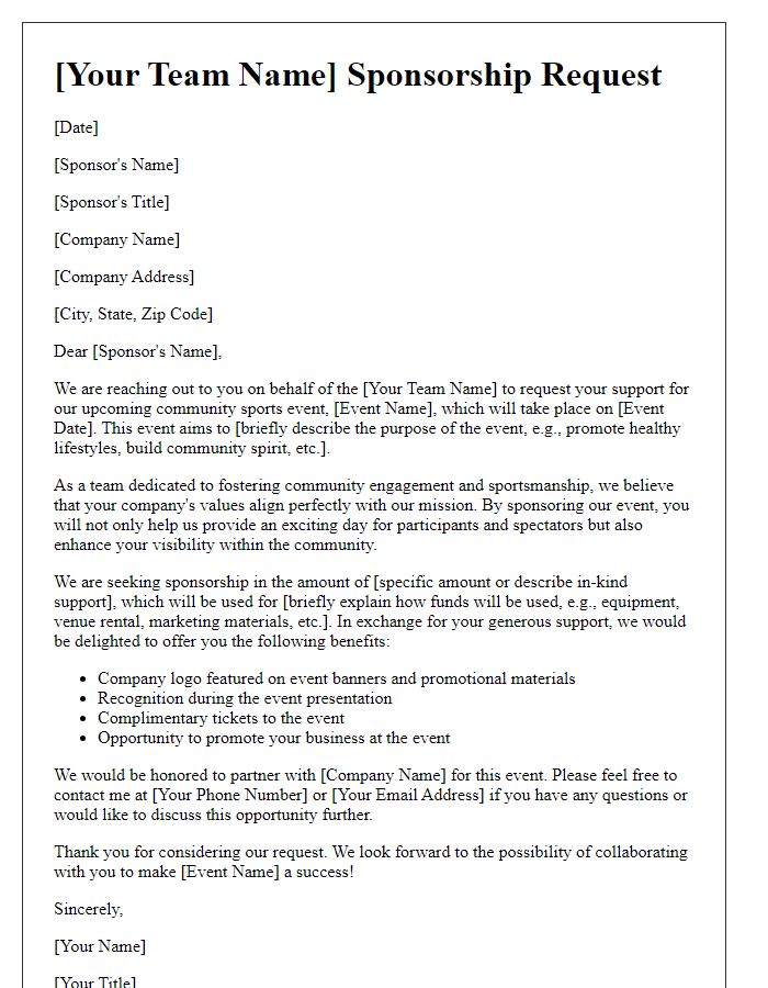 Letter template of sponsorship request for sports team community event