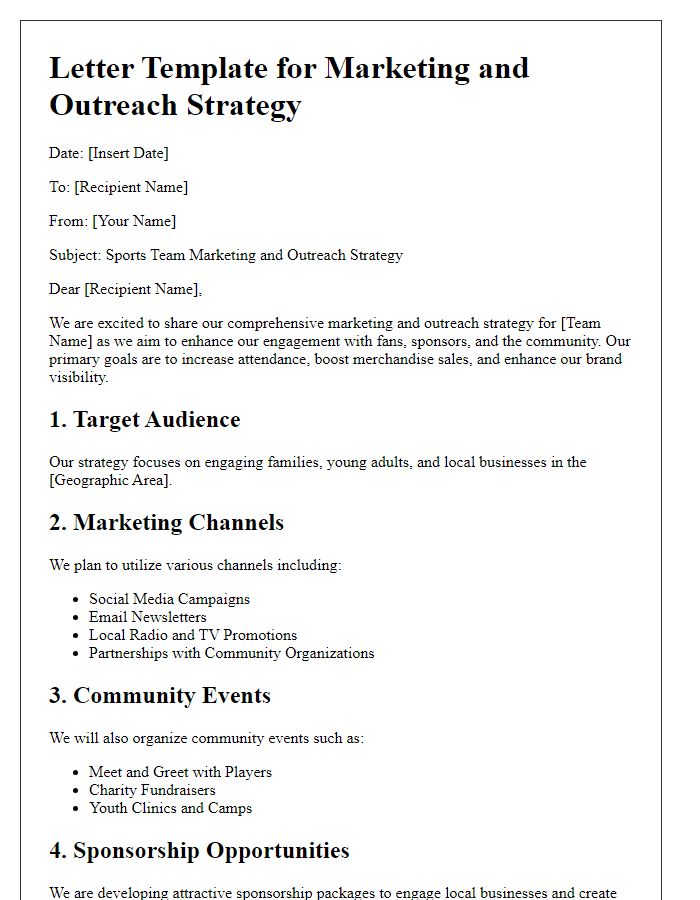 Letter template of sports team marketing and outreach strategy