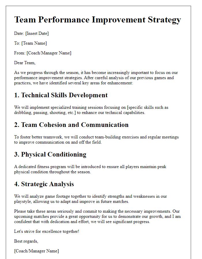 Letter template of sports team performance improvement strategy