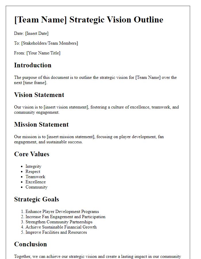 Letter template of sports team strategic vision outline