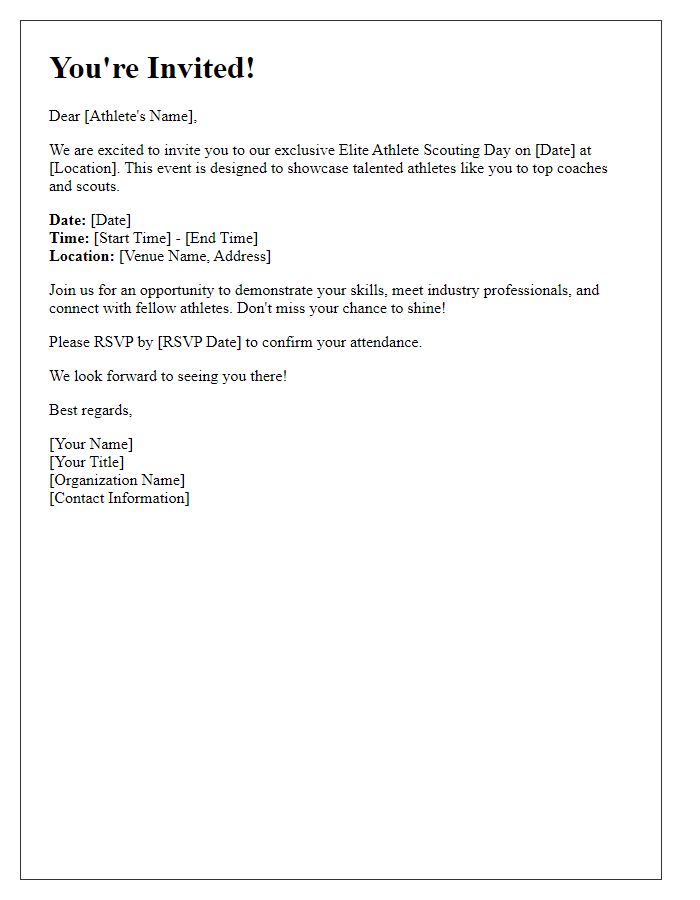 Letter template of invitation for elite athlete scouting day.