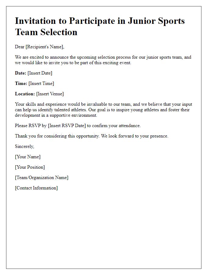 Letter template of invitation to scout for junior sports team.