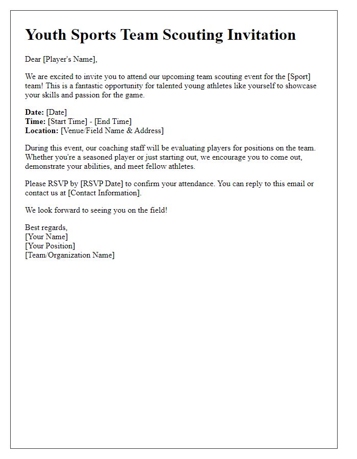 Letter template of team scouting invitation for youth sports.