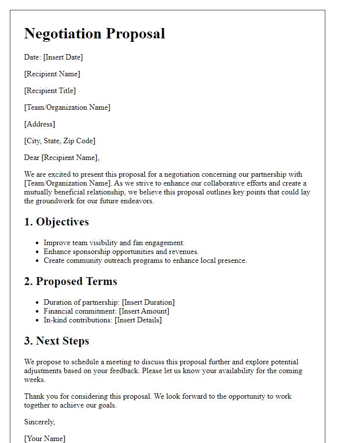 Letter template of sports team negotiation proposal