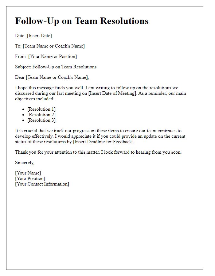 Letter template of sports team resolution follow-up