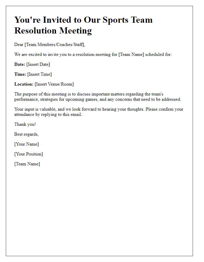 Letter template of sports team resolution meeting invitation