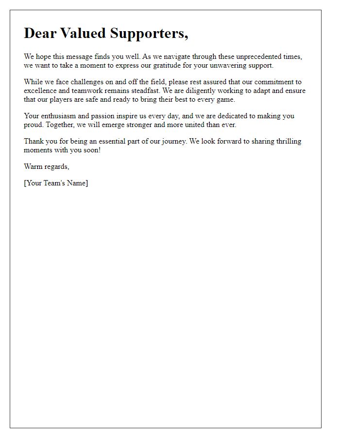 Letter template of reassurance to supporters from sports team