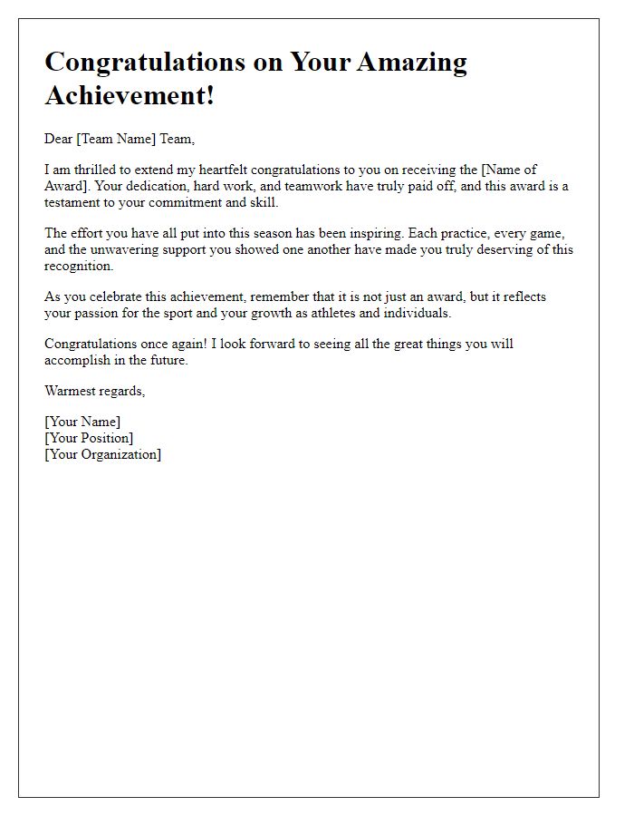 Letter template of congratulations for sports team award recipients