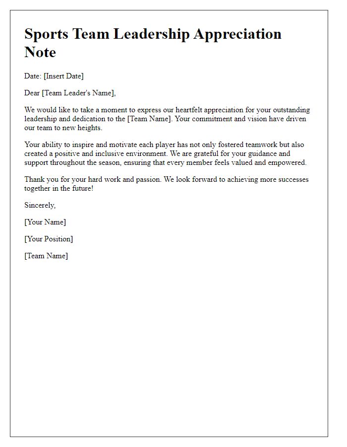 Letter template of sports team leadership appreciation note