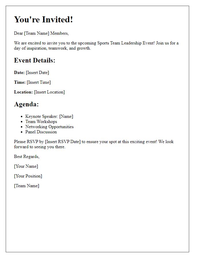 Letter template of sports team leadership event invitation